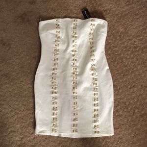 White and gold tube top dress